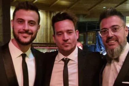 Chano, junto a Diego Leuco y Rolando Barbano, en el casamiento de Jorge Lanata y Elba Marcovecchio