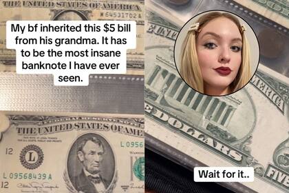 Charlotte Carroll enseñó en TikTok el extraño error de impresión que tiene el billete que heredó su novio (TikTok)