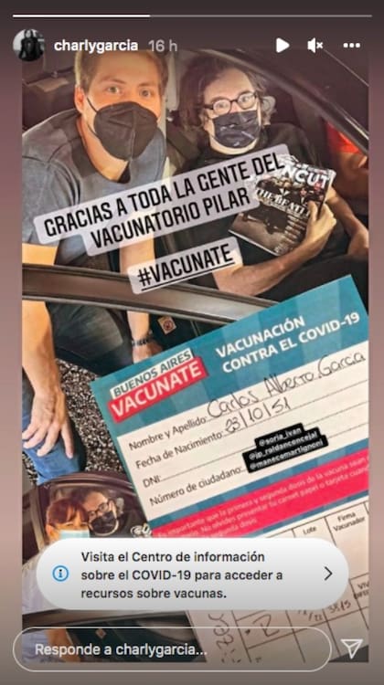 Charly García compartió fotos tras recibir la tercera vacuna