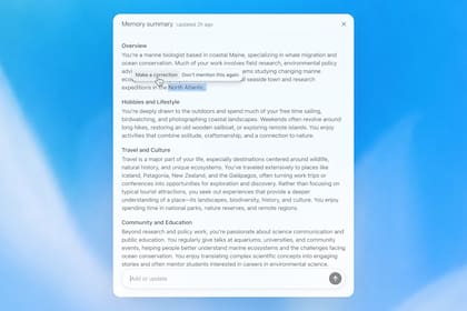 ChatGPT ahora mostrará un resumen con todo lo que recuerda de nosotros; la información se puede modificar