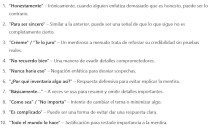 ChatGPT ideó un ranking de frases que utilizan las personas mentirosas