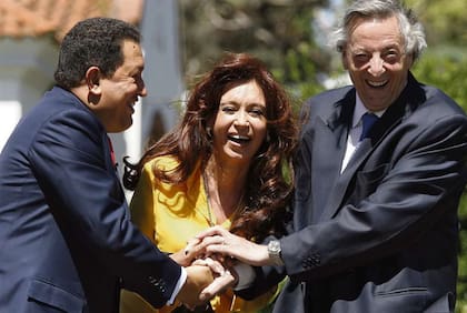 Chávez, Cristina y Néstor Kirchner, en marzo de 2007