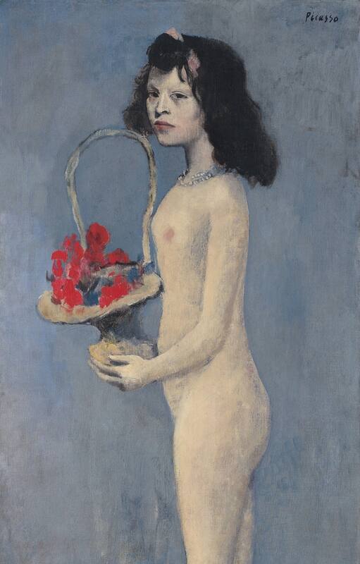 Chica con cesta de flores (1905), una pintura de Pablo Picasso de casi dos metros de alto (en la foto, detalle), se rematará con una base estimada entre 70 y 100 millones de dólares