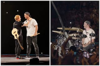 Chris Hemsworth se puso a prueba y tocó la batería en un concierto de Ed Sheeran