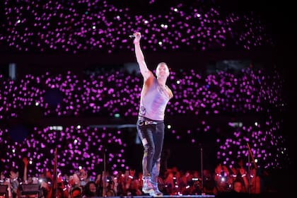 Chris Martin en la primera noche, de diez, de Coldplay en River Plate