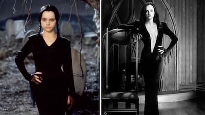 Christina Ricci, como Merlina, en 1991; Christina Ricci, en un fotomontaje que la hace lucir espléndida como Morticia