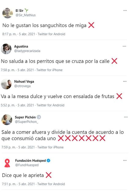 Cientos de usuarios de Twitter copiaron la fórmula de Luciano para contar, a modo de chiste, qué cosas no tolerarían de un posible pretendiente