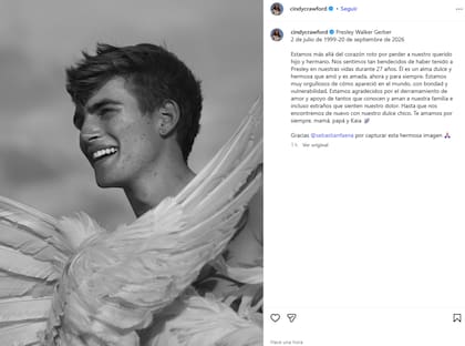 Cindy Crawford despidió a su hijo Presley Gerber tras casi un mes desde su muerte