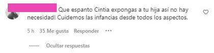 Cinthia Fernández recibió una lluvia de críticas tras subir una foto de su hija menor