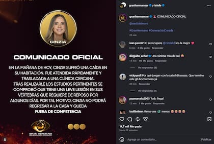 Cinzia no regresará a la casa de Gran Hermano