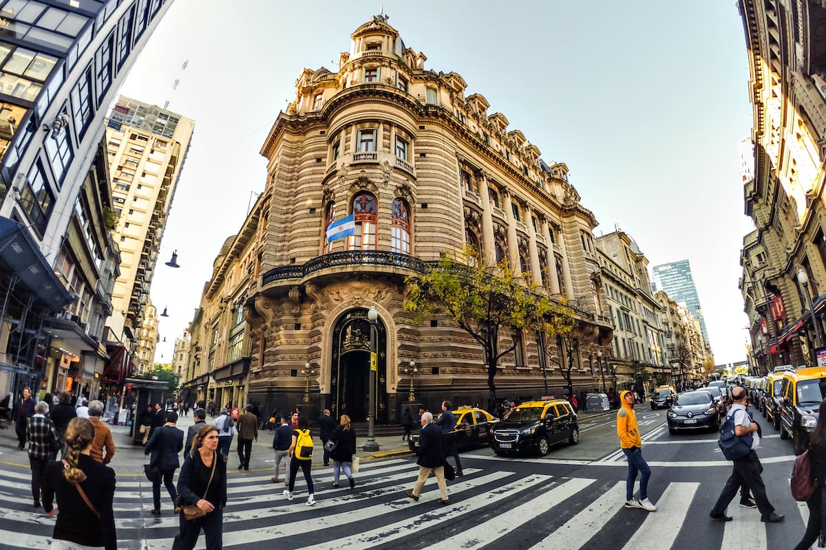Ciudad Autonoma de Buenos Aires, Buenos Aires, Argentina - may 17 2019: People walking in front of centro naval between florida and cordoba street, Buenos Aires - Argentina