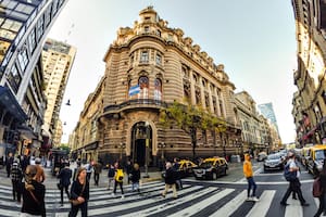 Ciudad Autonoma de Buenos Aires, Buenos Aires, Argentina - may 17 2019: People walking in front of centro naval between florida and cordoba street, Buenos Aires - Argentina