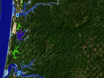Ciudades que se inundarían si sube el nivel del mar en Oregon (NOAA)