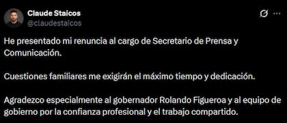 Claude Staicos renunció a su cargo como secretario de Prensa y Comunicación