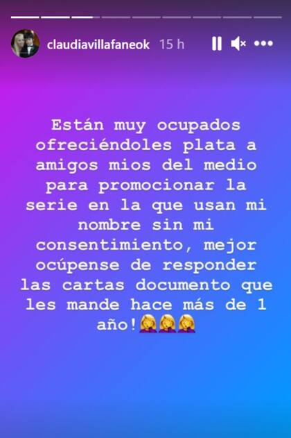 Claudia publicó una grave denuncia contra los productores de la ficción