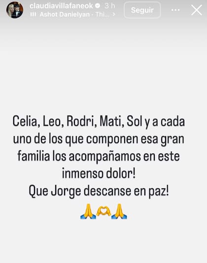 Claudia Villafañe publicó sus condolencias en sus redes sociales