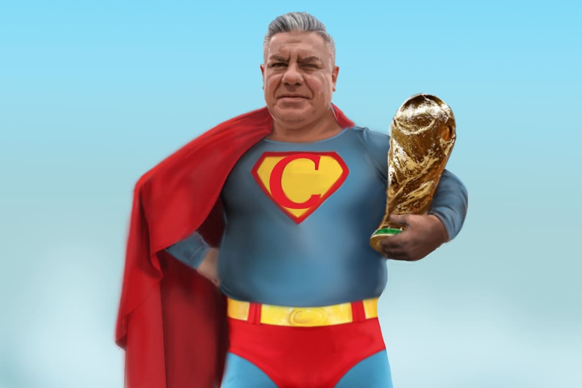 Claudio Tapia, presidente de la AFA, en una caricatura que lo exhibe como un súper héroe...