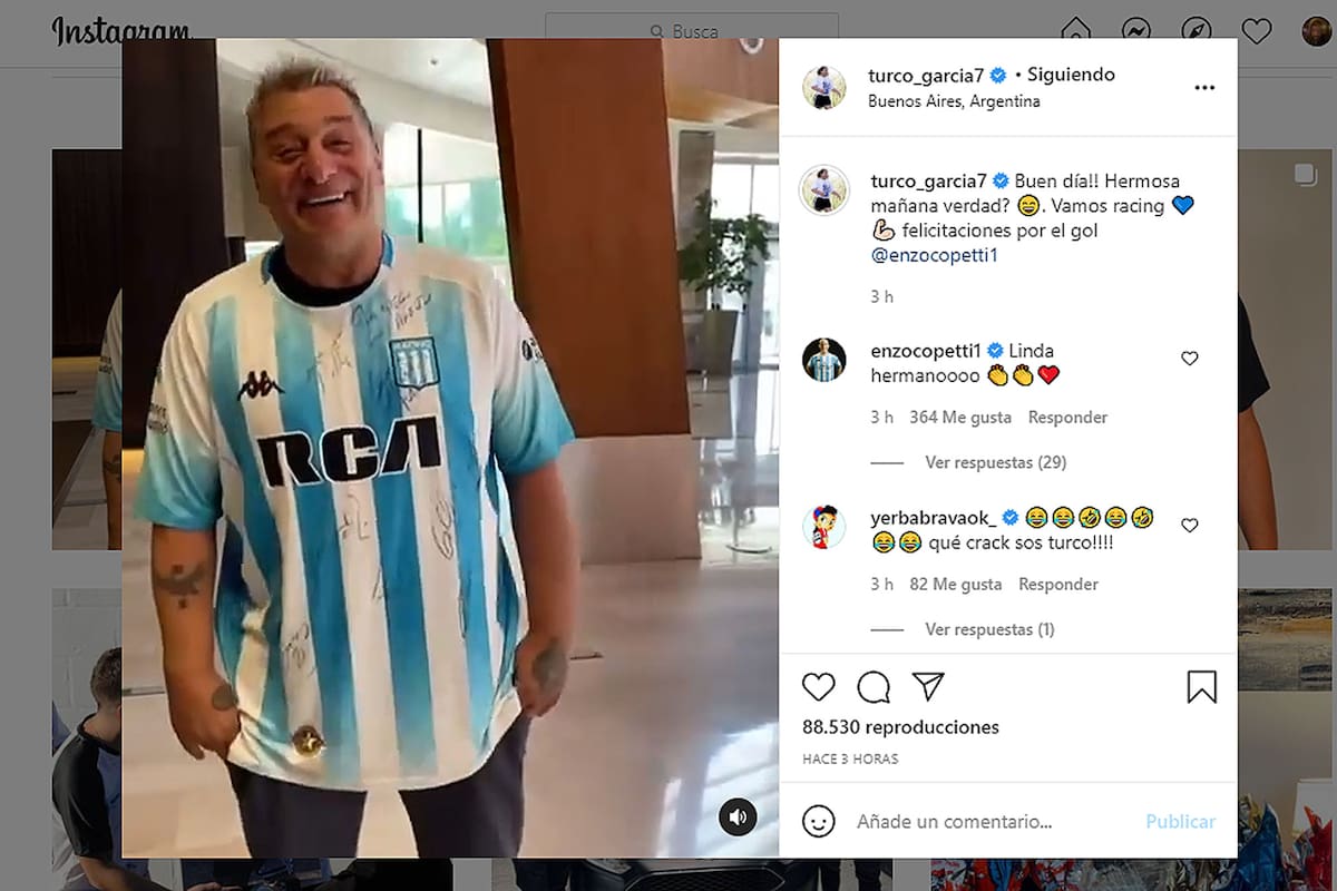 Claudio Turco García y su alegría por la victoria de Racing sobre Independiente