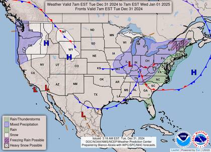 Clima en Estados Unidos, hoy martes 31 de diciembre y la noche de fin de año