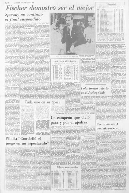 Cobertura de La Nacion sobre la victoria de Fischer en Islandia