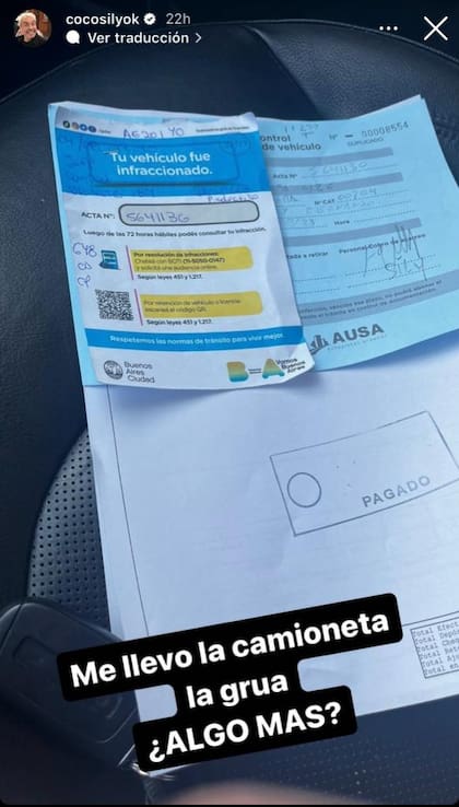 Coco Sily reveló que le llevaron el auto y tuvo que pagar la multa (Instagram @cocosilyok)