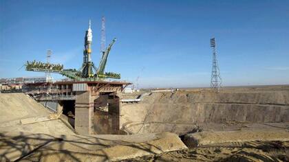 Cohete en el comódromo de Baikonur, en Kazajistán.