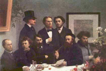 "Coin de table", la pintura de Fantin-Latour (1872), donde se los ve a la izquierda a Verlaine y Rimbaud