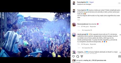 Colapinto agradeció el apoyo de los fanáticos en Brasil