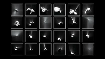 Collage cortesía de la Agencia Espacial Europea en el que se recopilan algunas de las mejores fotos realizadas por la sonda Rosetta al cometa 67P/Churyumov-Gerasimenko