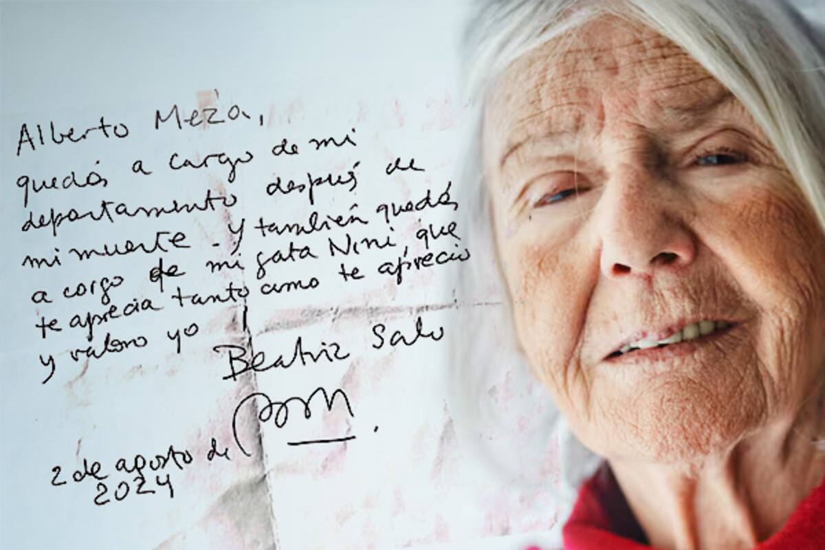 Collage del manuscrito que le habría dejado Beatriz Sarlo al encargado del edificio