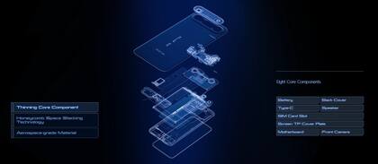 Como Apple, Tecno concentró la mayor parte de los componentes junto a la cámara para dejar lugar para la batería; la tapa es de fibra de vidrio