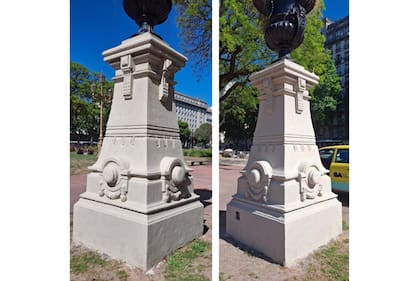 Como nuevos: una vez restaurados, así lucen los pedestales de los ornamentos de la Plaza del Congreso