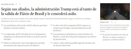 Folha de San Paulo enfatizó en que, según fuentes del entorno del hijo de Jair Bolsonaro, la administración de Donald Trump está al tanto del vuelo de Flavio hacia EE.UU.