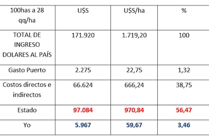 Cómo se reparte el negocio de 100 hectáreas de soja