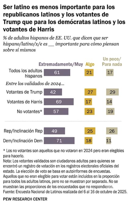 Cómo varía la percepción de los latinos/hispanos sobre su identidad si votaron a Trump o Harris