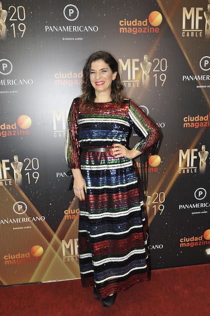 Como varias de las nominadas, Dalia Gutman eligió el brillo de las lentejuelas para su atuendo: un diseño de Benito Fernández que le prestó una amiga para la ocasión