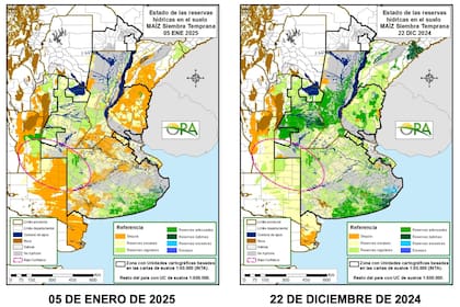 Comparación del estado de las reservas hídricas en el suelo maíz siembra temprano al 5 de enero y el 22 de diciembre