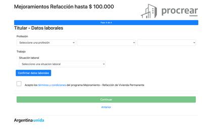 Completar con los datos laborales del aspirante a un microcrédito de Procrear 2020