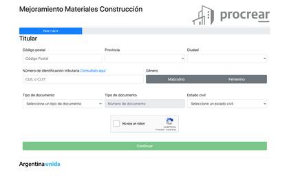 Completar con los datos personales del titular solicitante de un crédito de Procrear
