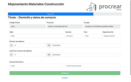 Completar con los datos personales del titular solicitante de un crédito de Procrear