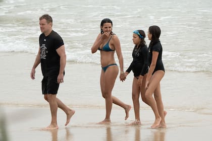 Matt Damon, en familia, de vacaciones en febrero último