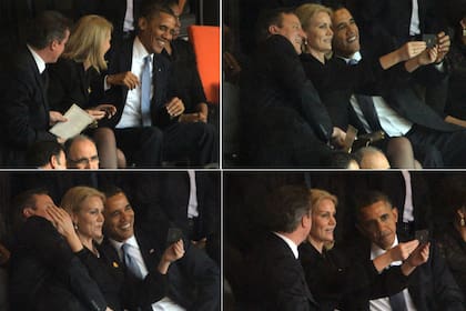 Composición fotográfica de el curioso momento en medio del funeral de Mandela