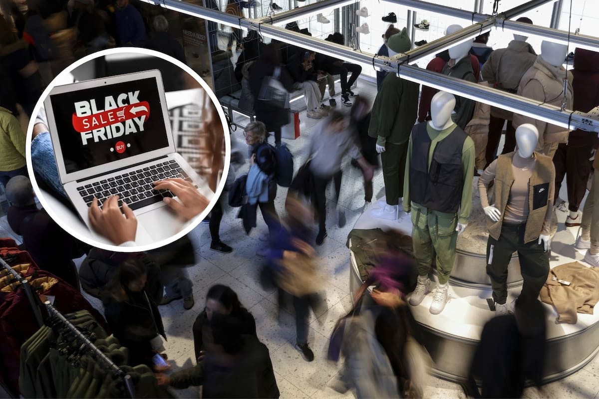 Compras en un retail de Nueva York en la semana del Black Friday (Montaje sobre AP Photo/Julia Nikhinson).
