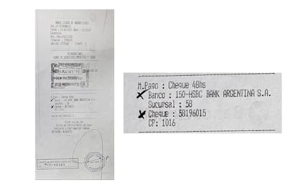Comprobante del que surge que se realizó el pago con un cheque del HSBC