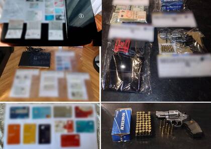 Computadoras, tarjetas de crédito y débito y una Magnum, incautadas en el operativo