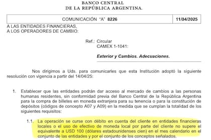 Comunicación de Banco Central