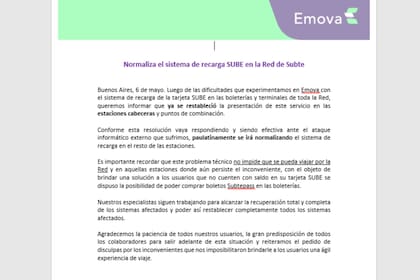 Comunicado Emova