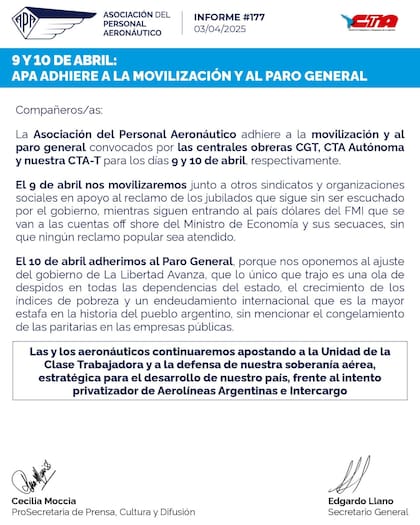 Comunicado de APA