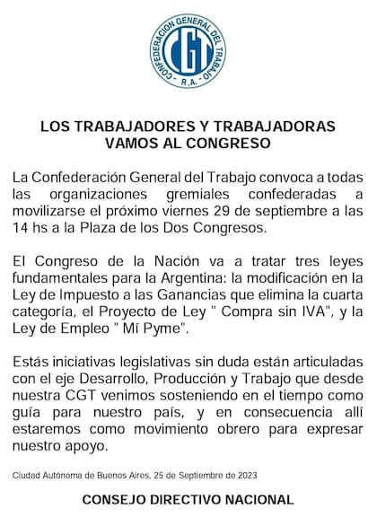 Comunicado de CGT