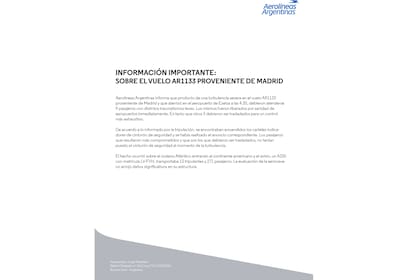 Comunicado de Aerolíneas Argentinas